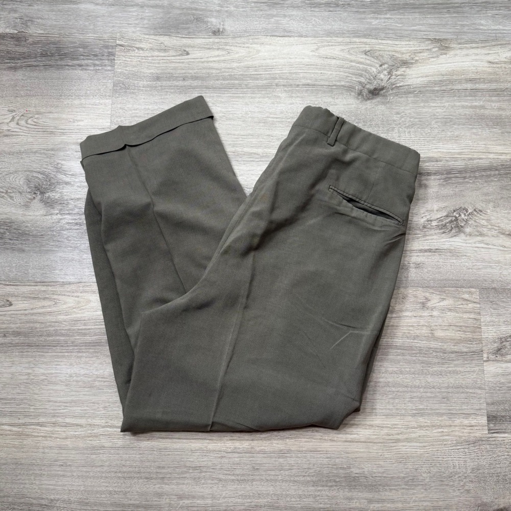 Vintage‎ Claiborne Mens Dress Pants Pleated Cuffed Olive Green Career Trousers